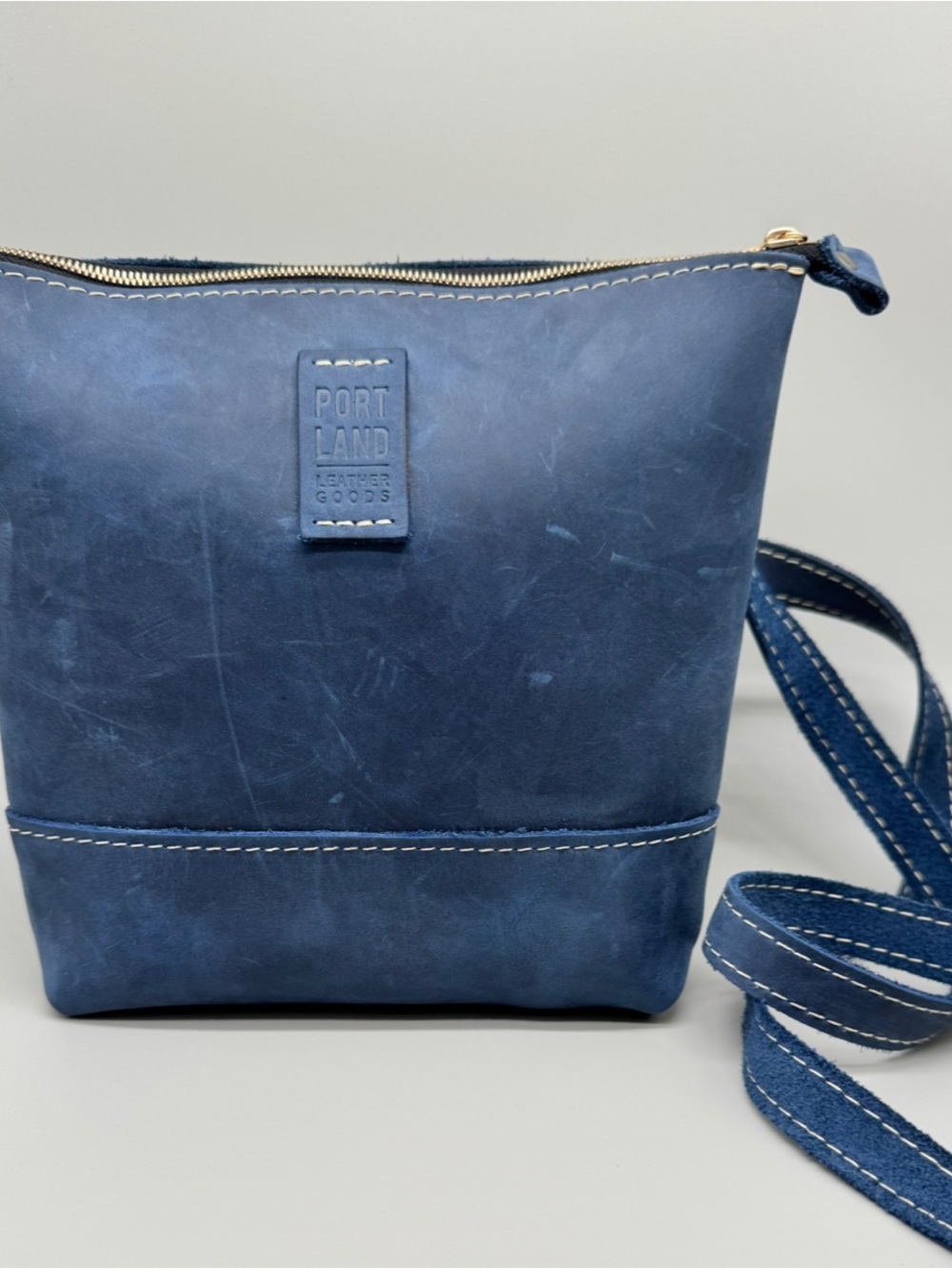 Portland Leather Goods Festival Navy Blue Suede Crossbody Bag - Picture 2 of 9
